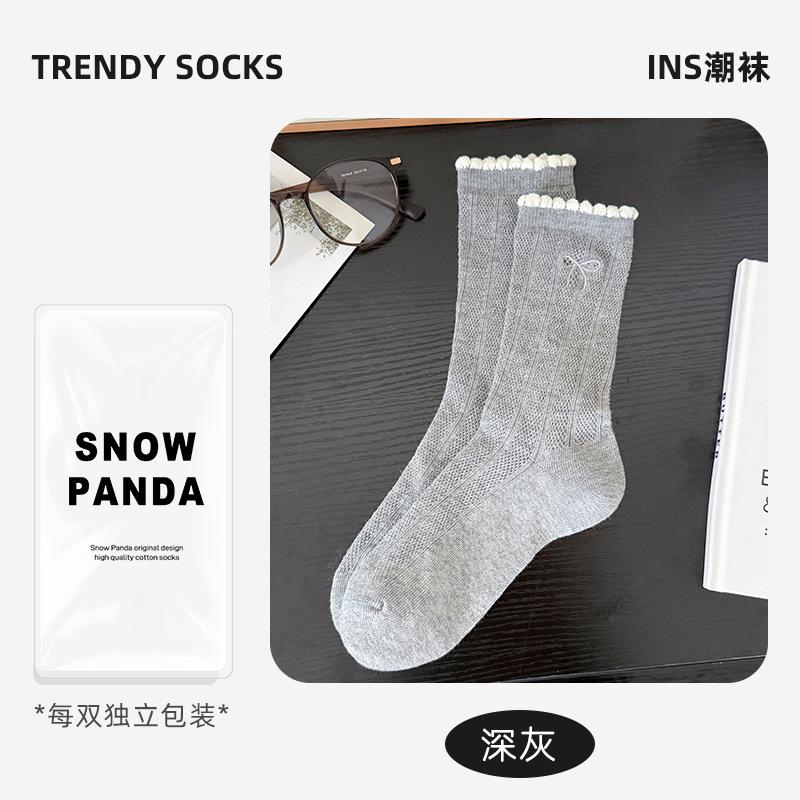 Socks Girls' Summer Bow Collegiate Style Women'S Socks Thin Breathable Socks Boneless Anti-Ball Mid-Tube Socks