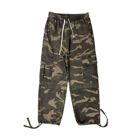 

Men Baggy Pants Camouflage Multiple Pockets Elastic Waist Ankle Tied Streetwear Spring Autumn Hip Hop Loose Trouser for Sports XL Camouflage