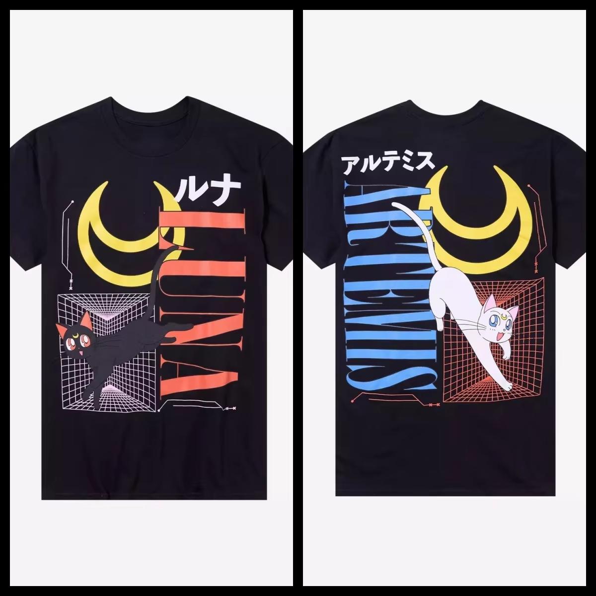 

Pretty Guardian Sailor Moon Luna Artemis Grid Pure Cotton TShirt Unisex and Women Fashion Casual Short Sleeve Shirt New Product 4XL