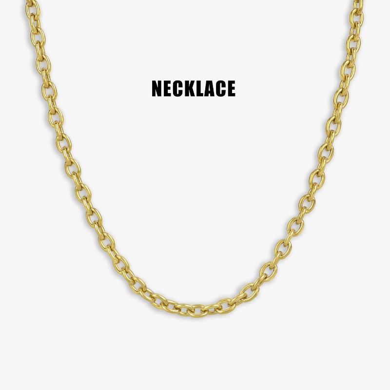 Stainless Steel High Polish Simple Lockbone Chain Unisex Commuter Versatile Non-Fading Basic O-Link Necklace