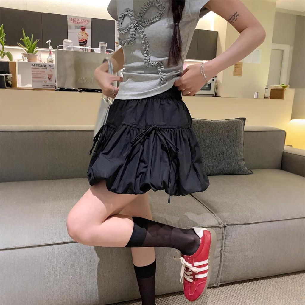 EnjoIt Lined Short Ruffled Elastic Solid Loose and Perfect for Commuting or F0025 Women's Skirt, Double-Layer, Length, Waist, Stretchy, Color,