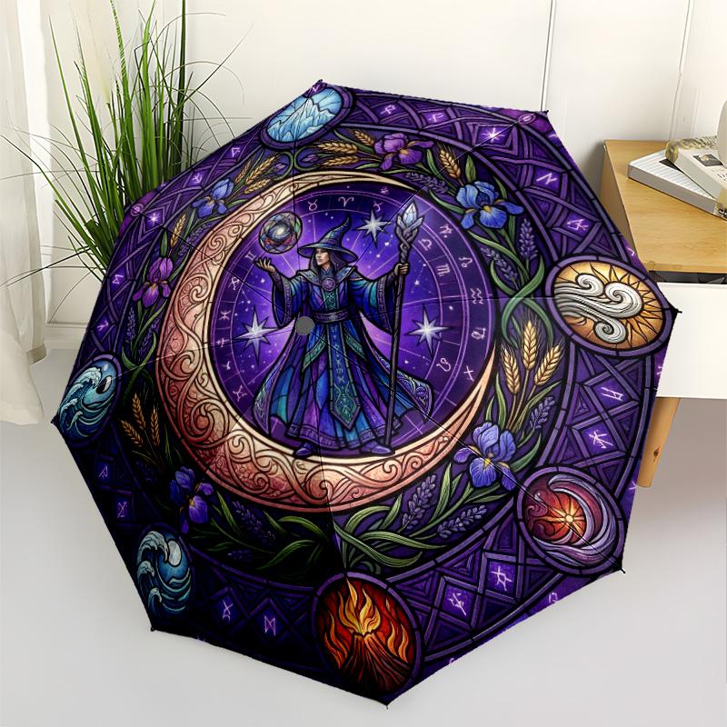 Magical Cosmic Meditation Compact Travel Automatic Umbrella Compact 8-Rib Design Compact Design Travel Essential Stylish Accessory