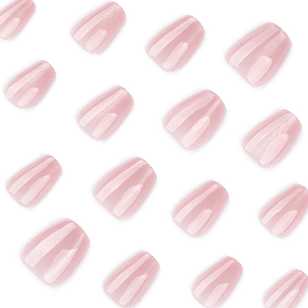 Short Trapezoidal Nail Art Nail Pieces Flash Naked Pink Cat's Eye Solid Color Wear Nail Fake Nails Press On Nails