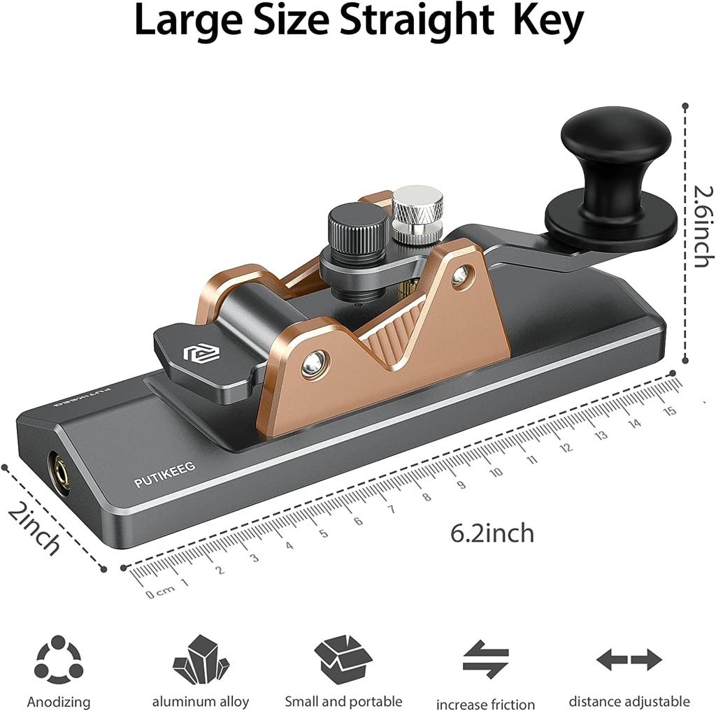 PUTIKEEG Ham Radio Key Morse Code Aluminum Alloy with 4 Neodymium Magnet Morse Code CW Portable Straight Key - Practicer, Base, Key,