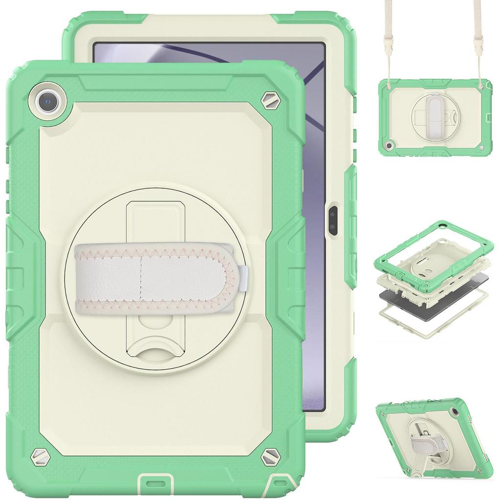 Contrast Color Rotating Stand Case with Strap for Samsung Tab A9 Plus X115