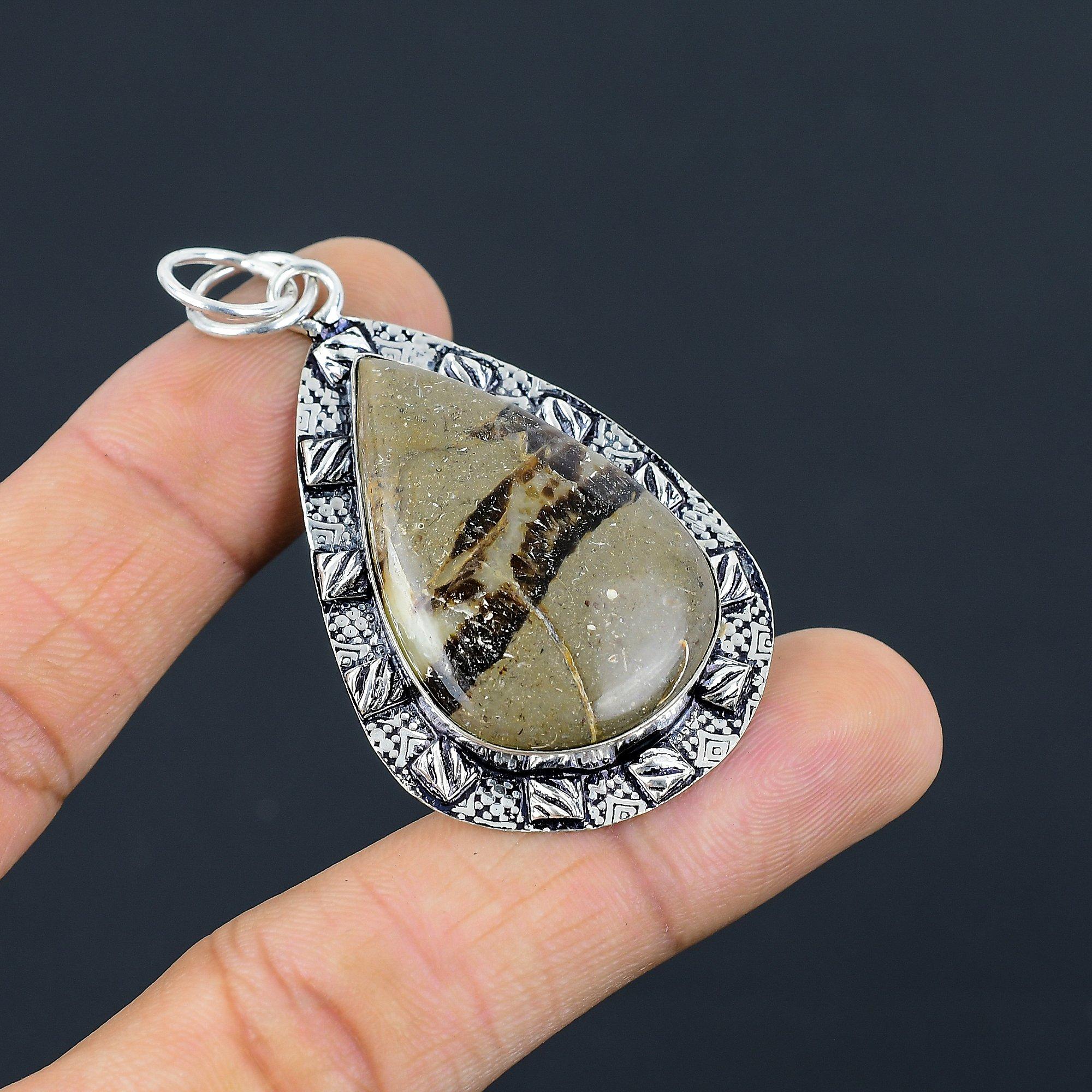 

Friendship Day Deal Sterling Silver Natural Septarian Art Deco Wedding Pendant
