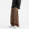 Men Elastic Drawstring High Waist Corduroy Wide Leg Loose Casual Full Length Pants