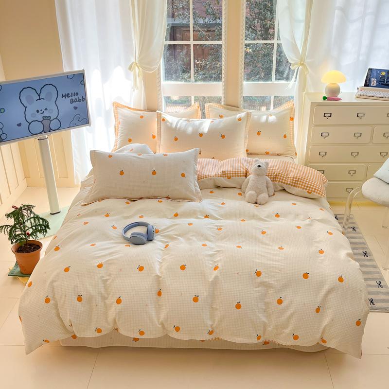 100% Cotton Bed Four-piece Set Skin-friendly Breathable Quilt Cover Bed Sheet Pillowcase Set Pastoral Small Flower