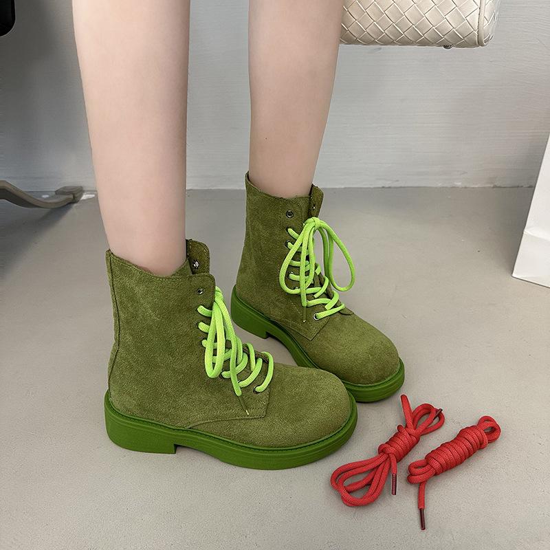Retro Matte Lace-up Martin Boots Women's Autumn New Tooling Boots Thick-soled Handsome Locomotive Short Boots