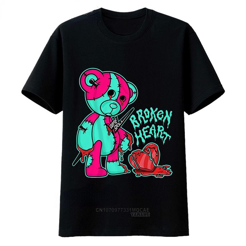 

Hot Casual Mens Clothing Teddy Bear Unisex T Shirt Vintage TShirt Men Broken Heart Logo Graphic Fashion Hip Hop Tops 4XL