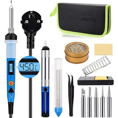 Kit de soldador, soldador digital LCD de 80 W con interruptor de encendido/apagado y perilla de temperatura ajustable(200-450 ℃)
