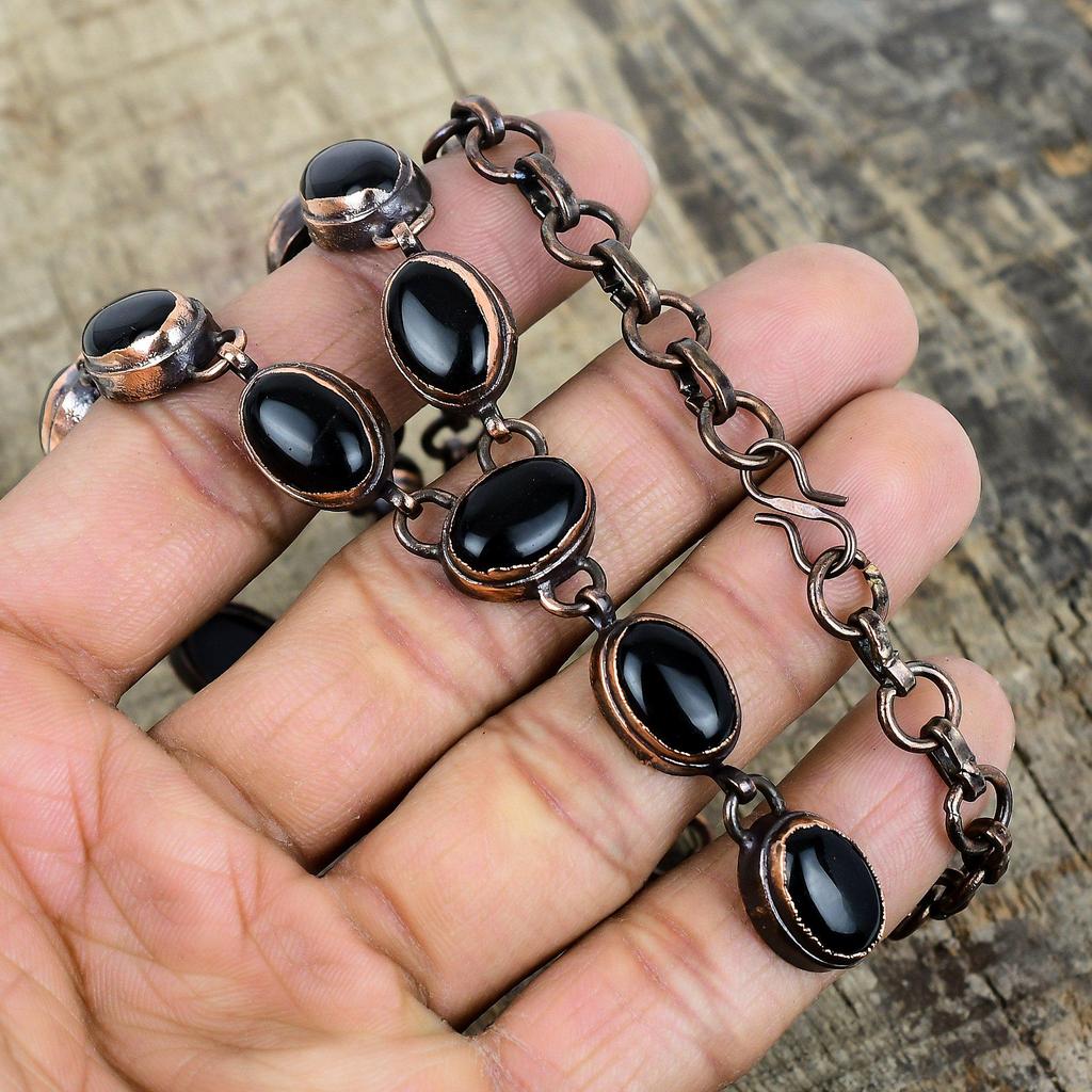 Collier en onyx noir collier en cuivre électroformé collier à chaîne réglable bijoux en cuivre élégants collier de pierres précieuses fait main cadeaux de mariage
