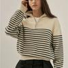 Autumn and Winter New Loose Casual Sweater Women's Semi-zipper Pullover Striped Knitted Sweater Top