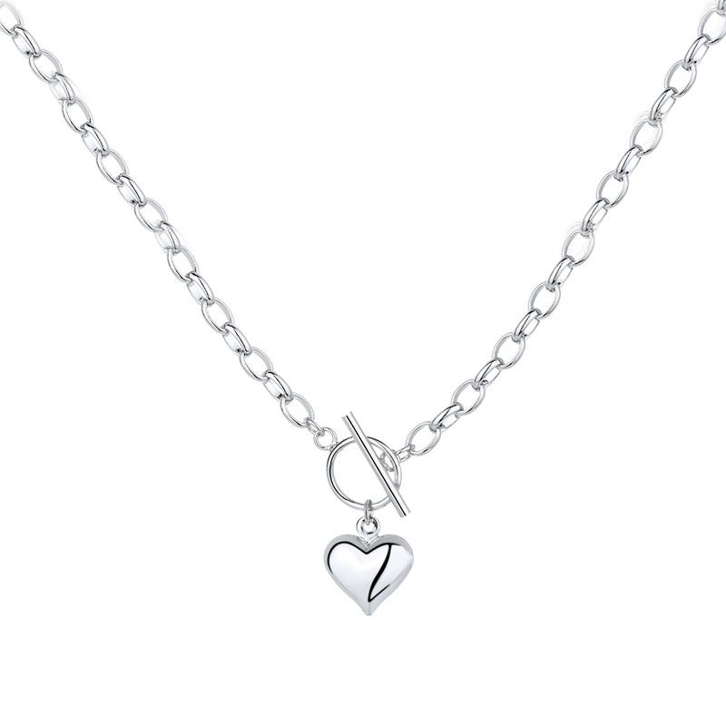 Gu Mao Ning Cold Style Peach Heart OT Buckle Necklace for Women - Korean Hip Hop Long Sweater Chain