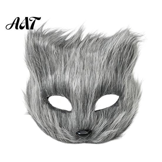 Adjustable Party Mask Long Fur White Fox Half Face Mask, Halloween Masquerade Cosplay Costume Accessories Elegant Fairy for Ancient Style Photoshoot