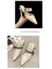 Women's 2025 Summer Korean Style Pointed Toe Closed Slippers with Belt Buckle & Chunky Heel