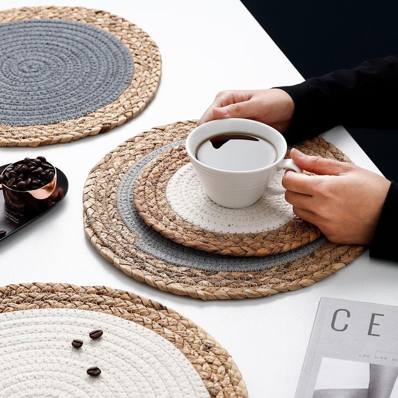 Japanese style table mat hand woven heat insulation mat household Western food mat hot pot mat tea cup mat dish mat bowl mat