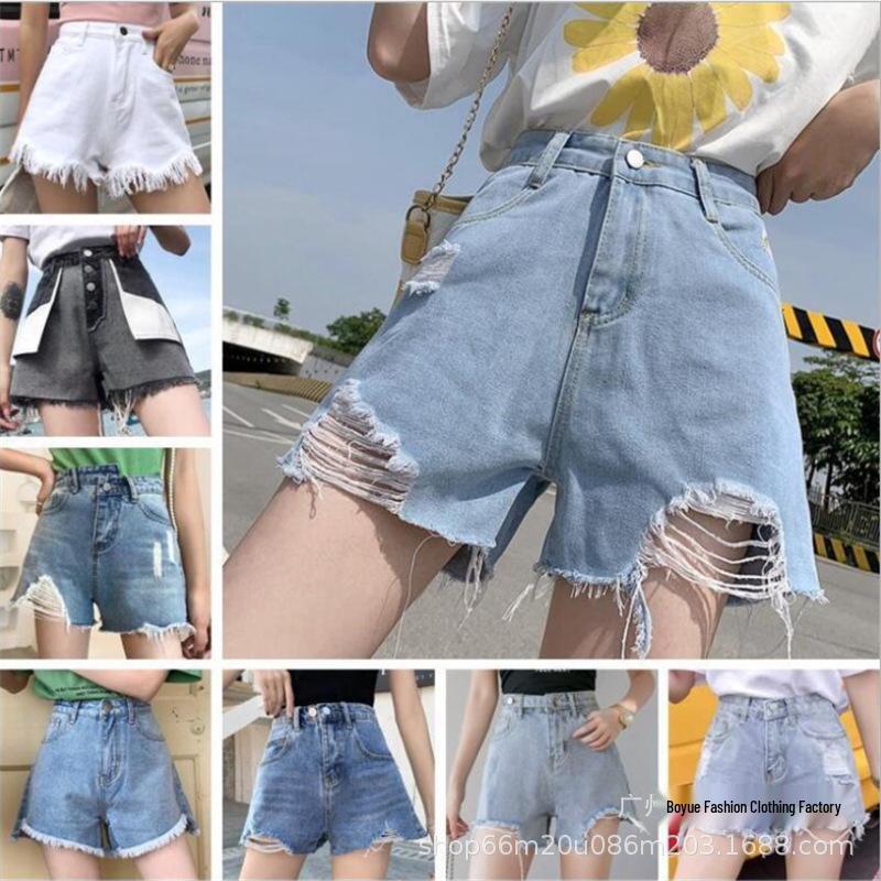 

Женские джинсовые шорты с завышенной талией и рваным декором - стиль лето 2025 One Size