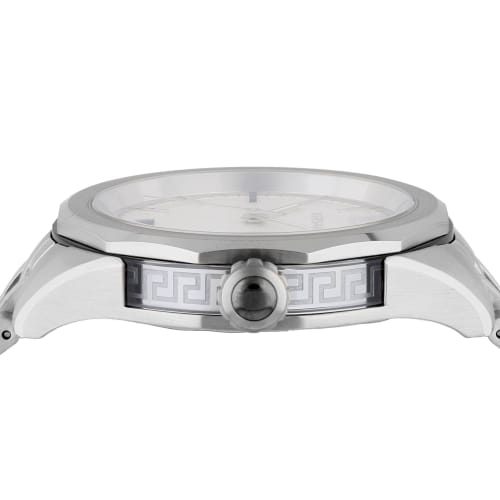 Versace GLAZE Watch, White Dial, Stainless Steel, Sapphire Crystal, Quartz Movement, 43mm, Swiss Made, VERA00518, Men's, Silver