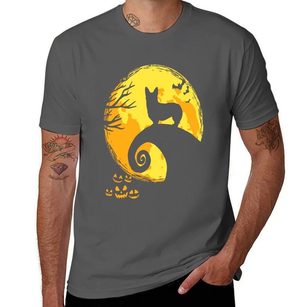Corgi Shadow Wolf Halloween Tshirt Tough Fabric Work Tee