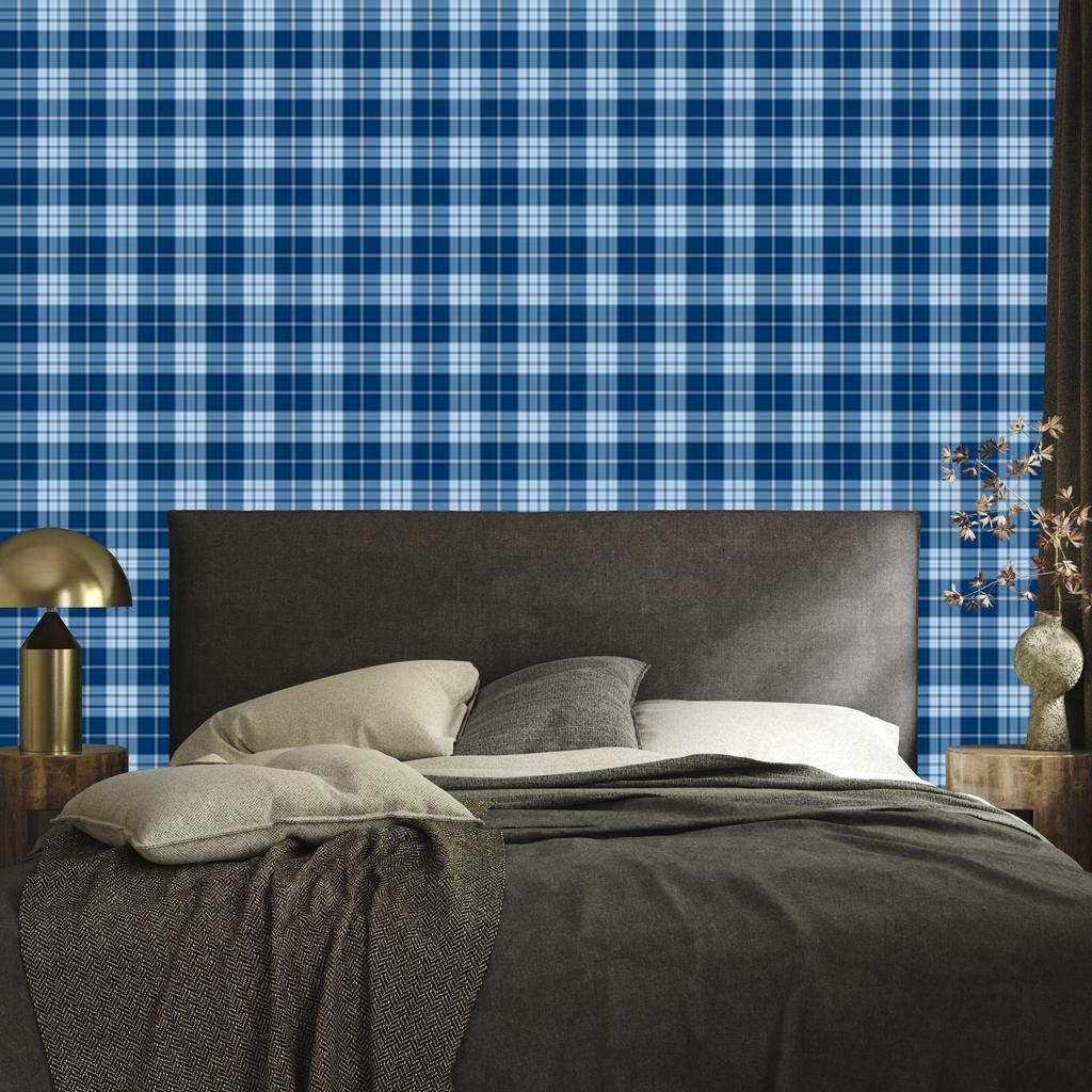 Blue Checkered Wallpaper for Living Room and Bedroom 50x1000