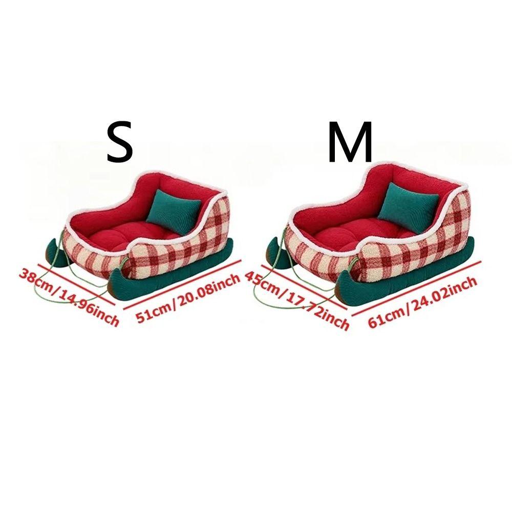 Soft Velvet Christmas Sled Dog Bed Warm Plush Winter Warm Dog Nest Pet Cat Cushion  Bedroom