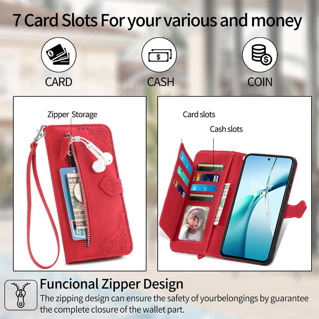 For Xiaomi Poco M8 Pro 5G/Redmi Note 15 Pro+ 5G (Global) Zipper Wallet Case with Strap Flower Imprint PU Leather Phone Cover