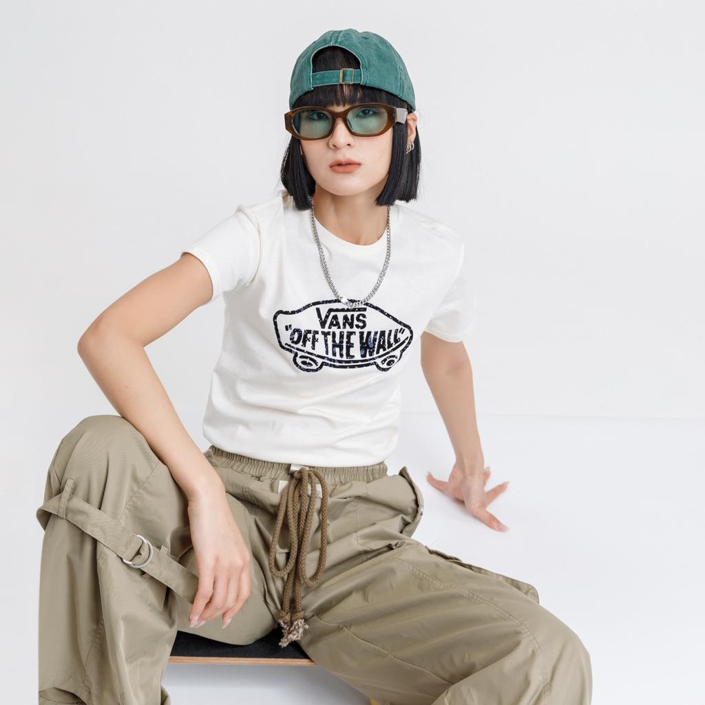 Vans Logo Printed Round Neck Comfortable Fashion Pullover American Vintage Short Sleeve T-Shirt Women Tops Off-White VN0A7Q273KS