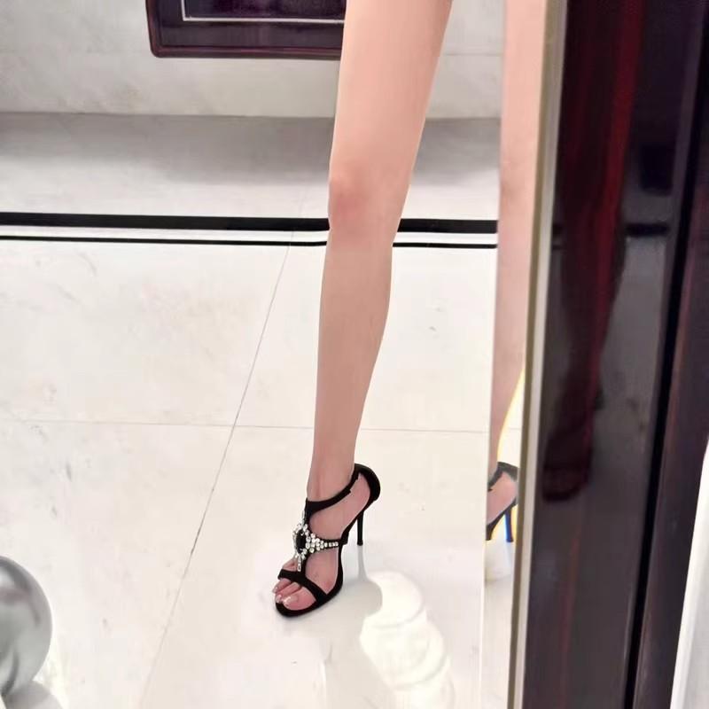 Summer 2025 New Rhinestone Peep Toe Non-slip Sandals Women's Stiletto Sexy Outside Wear Versatile Premium High Heels