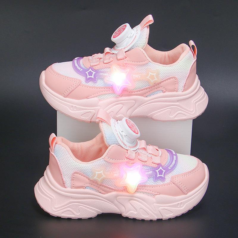 

Обувь для девочек осень 2025 новая детская спортивная обувь девочки сетка папины кроссовки средние и старшие детские скручивающиеся туфли блеск 37 розовый