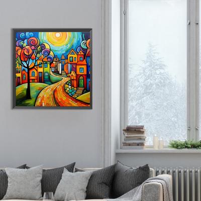 DIY Plné Kulaté Vrtání Diamantová Malba Barevný Dům Abstraktní Série Sada Domácí Dekorace Umělecké Řemeslo Mozaiková Malba