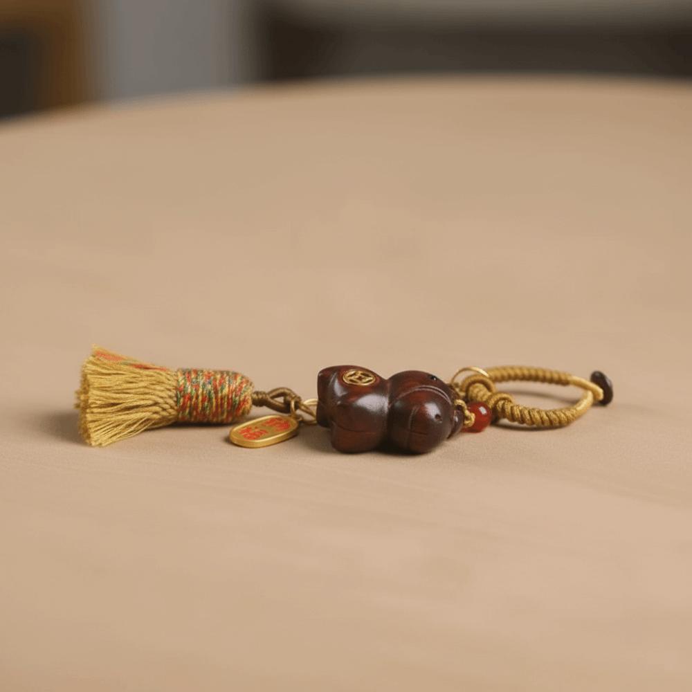 Handmade Rope Sandalwood Keychain Sandalwood Material Fortune Horse Keychain  Festival Decoration
