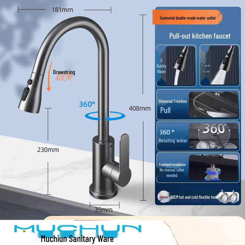 Rotatable Multi-Functional Pull-Out Kitchen Faucet for Vegetable Sink - Hot & Cold