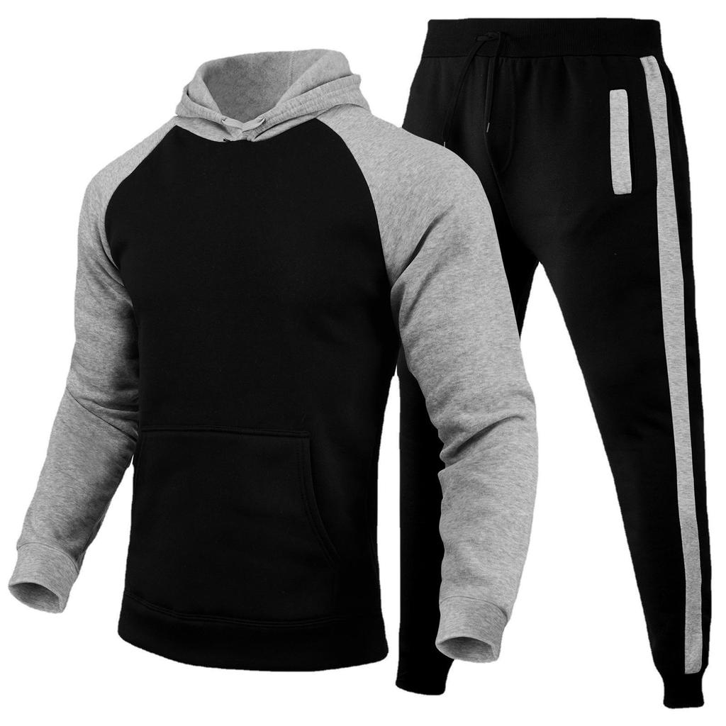 Men's Plus Velvet Sweat-Absorbent Sports Sweatshirt and Pants Set for Autumn/Winter
