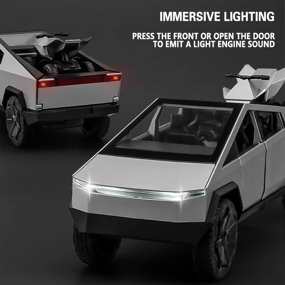 Scale 1/32 Tesla Cybertruck Pickup Trailer RV Metal Alloy Toys Car Model Diecast Off-road Vehicle Gift for Boys Kids Collection