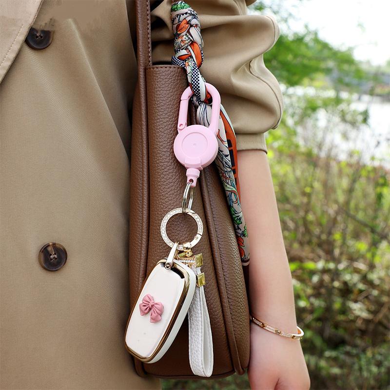 Macaron Color Retractable Keychain Outdoor Anti-Theft Easy-To-Pull Buckle Wire Rope Reel Elastic Key Ring Retractable Tool