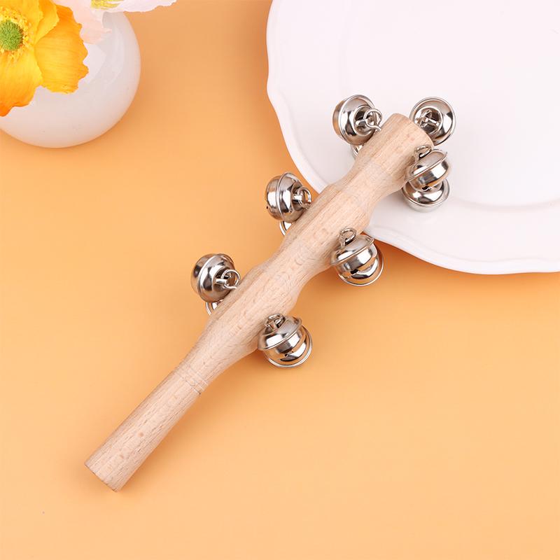 1Pc Wooden Hand Held Bell Jingle Bells Musical Bell Stick Discussion Musical Toy For Adult Ktv Party Kids Game Gift