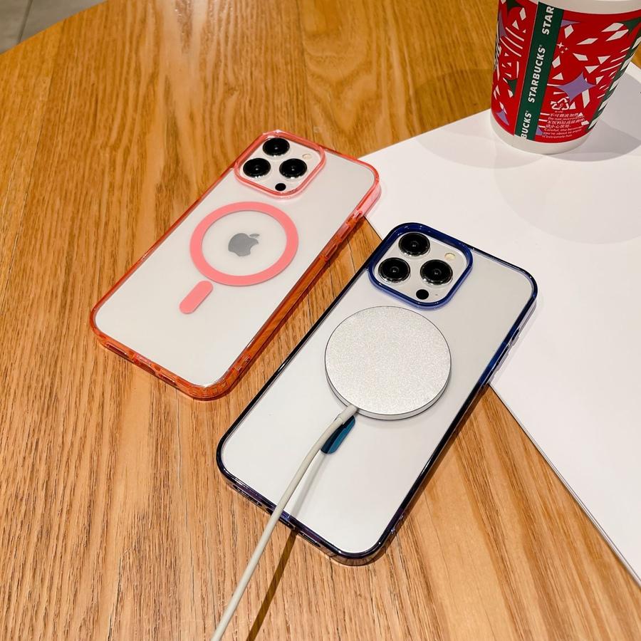Frosted Magnetic Wireless Charging Phone Case for iPhone 16 Pro Max 16 Plus 16 iPhone 15 14 13 12 11 XR Translucent Colored Frame Shockproof Cover