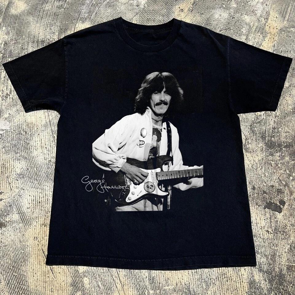 George Harrison Signature Guitar Short Sleeve Black All Size Gift Shirt HE1585 4XL