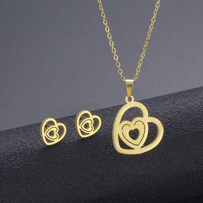 Gold Color Cute Animal Footprints Earrings Set Dog Cat Footprints Paw Necklaces Pendants Women Stainless Steel Zircon TZ329