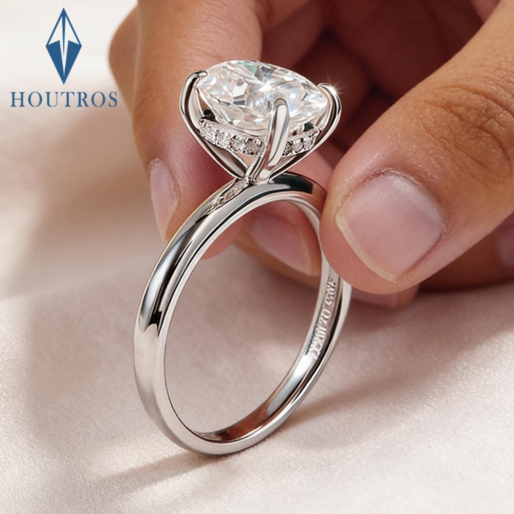 7x9mm Oval Cut Full Moissanite Ring for Women CopperHidden Halo Diamond Rings Engagement Wedding Band Jewelry Gift