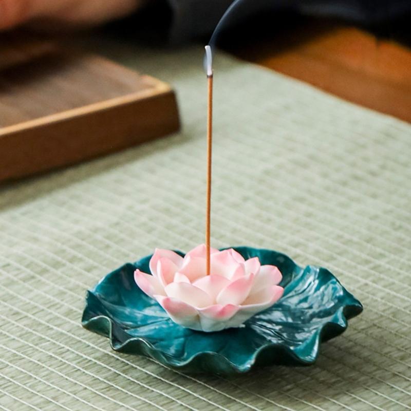 Ceramic Lotuses Incenses Burners for Stick/Coil/Cone Flower Insence Stick Holders Detachable Ashes Catcher Home Decors