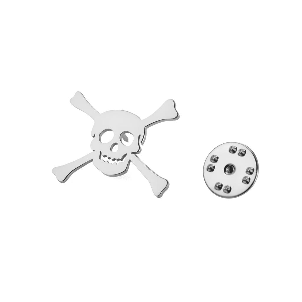 LIKGREAT Totenkopf Brosche für Männer Frauen Skelett Knochen Anstecknadel für Hemd Hüte Rucksäcke Edelstahl Schmuck Halloween Geschenk
