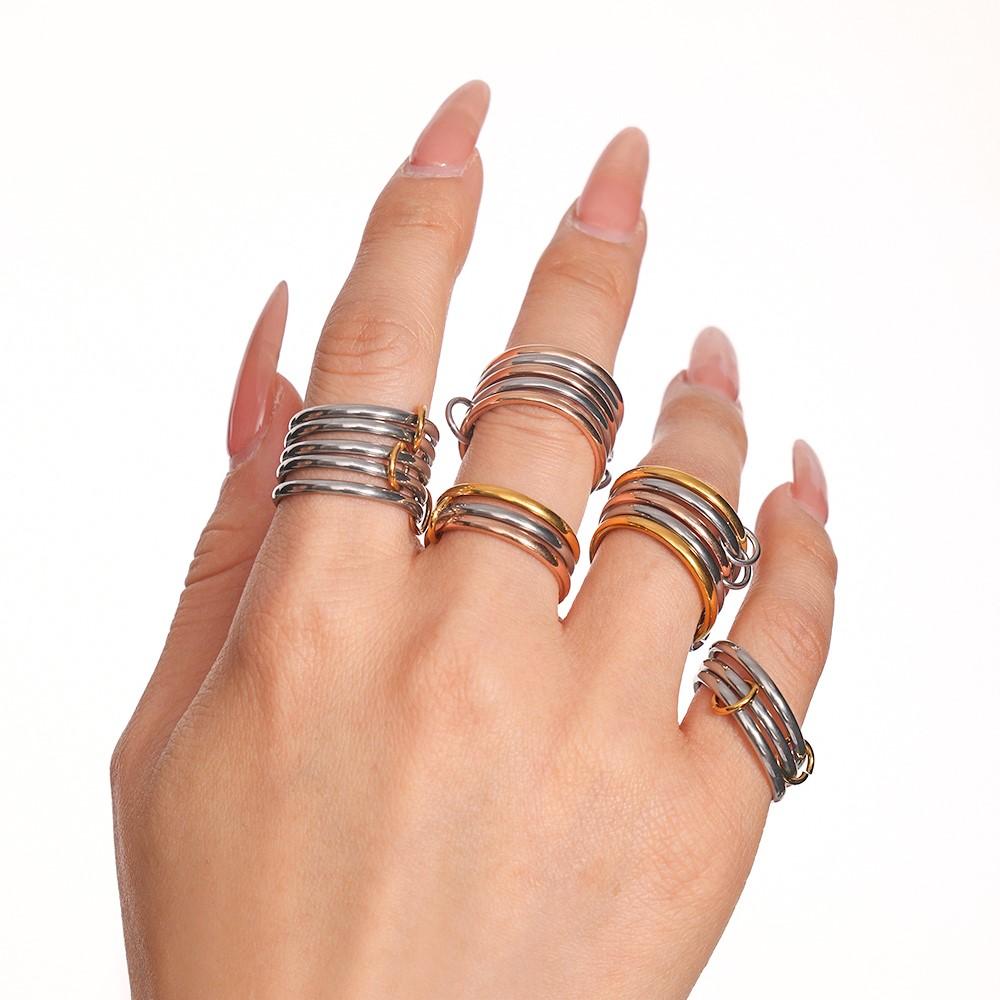 Multi Color Links Stacked Stainless Steel Rings For Women 18k Gold Plated No Fading Rock Hip-hop Style Women's Ring Female Rings