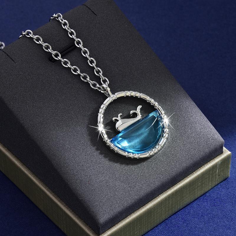 Trendy Whale Necklace For Women With Geometric Charm In Versatile Gold And Silver Color Perfect For Sweater Layering During Fall And Winter серебряный