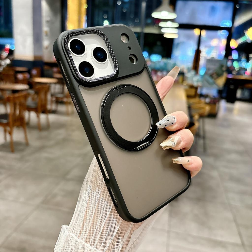 Applicable To Iphone17 Rotating Magnetic Suction Bracket Mobile Phone Case Matte Apple 16PROMAX Metal Mirror Protective Case 15