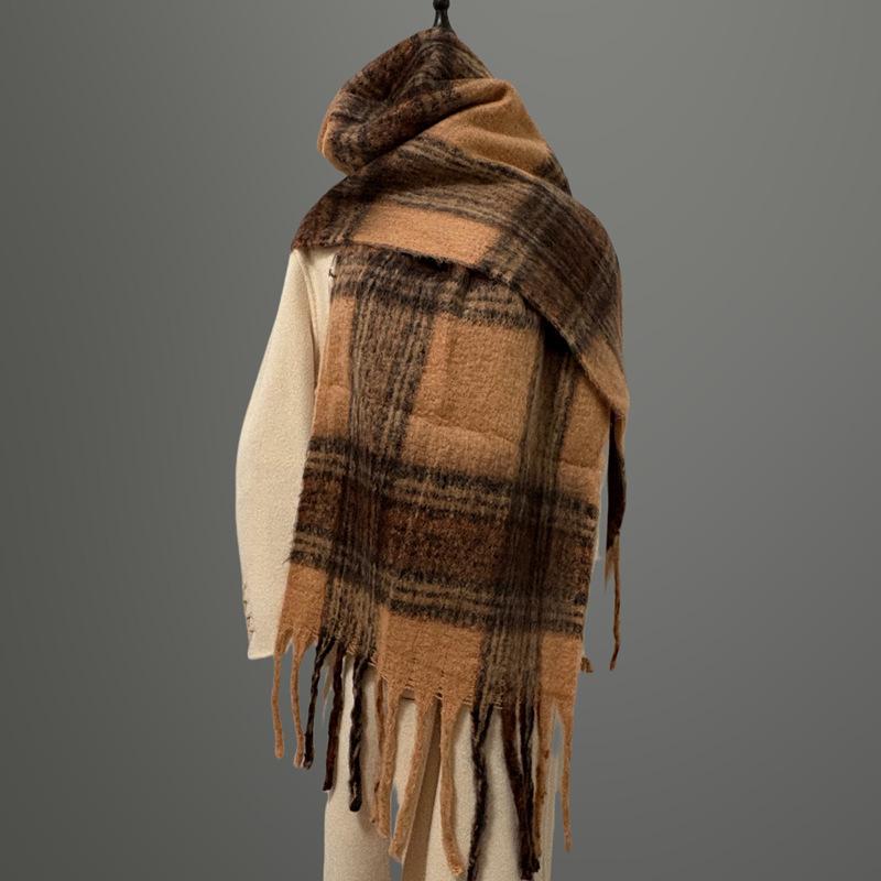 Women's Faux Cashmere Plaid Scarf - Korean Style, Thick & Warm Autumn/Winter Shawl