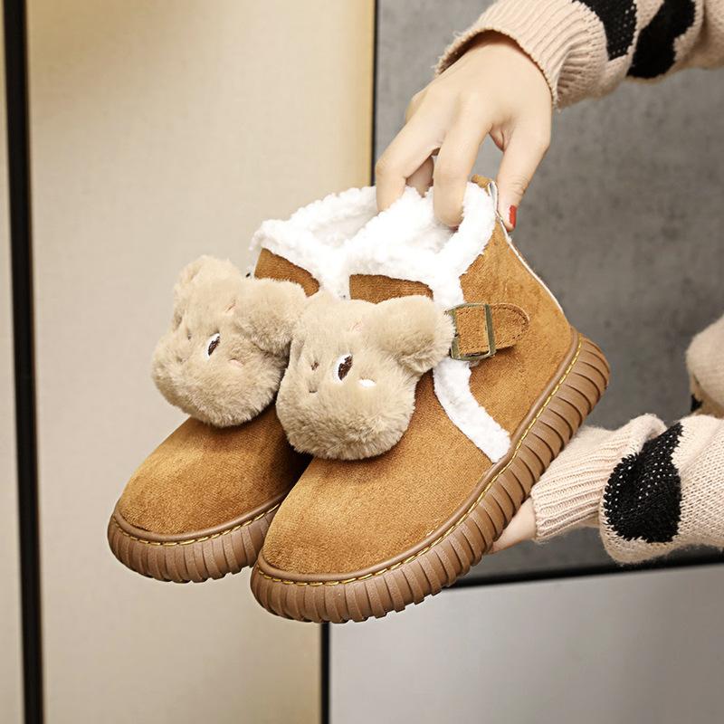 Cute Bear Snow Boots, Autumn and Winter, Piled and Thickened Lamb Wool Warm Maternity Cotton Shoes