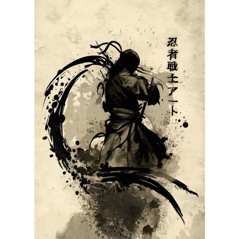 Japanisches Samurai Leinwandgemälde Wandkunst Charakter Poster und Drucke Heimdekorationsbild für Wohnzimmer Schlafzimmer Ästhetisch