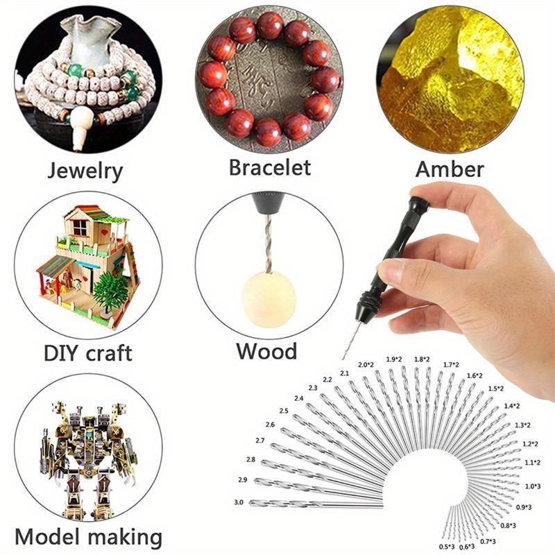 49pcs/set 0.2-3.4mm Hand Drill Set Mini Aluminum Hand Drill Bit Jewelry Craft Manual Drill Woodworking Tools Drill Bit Drilling